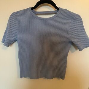 Zara Light Blue Ribbed Short Sleeve Top